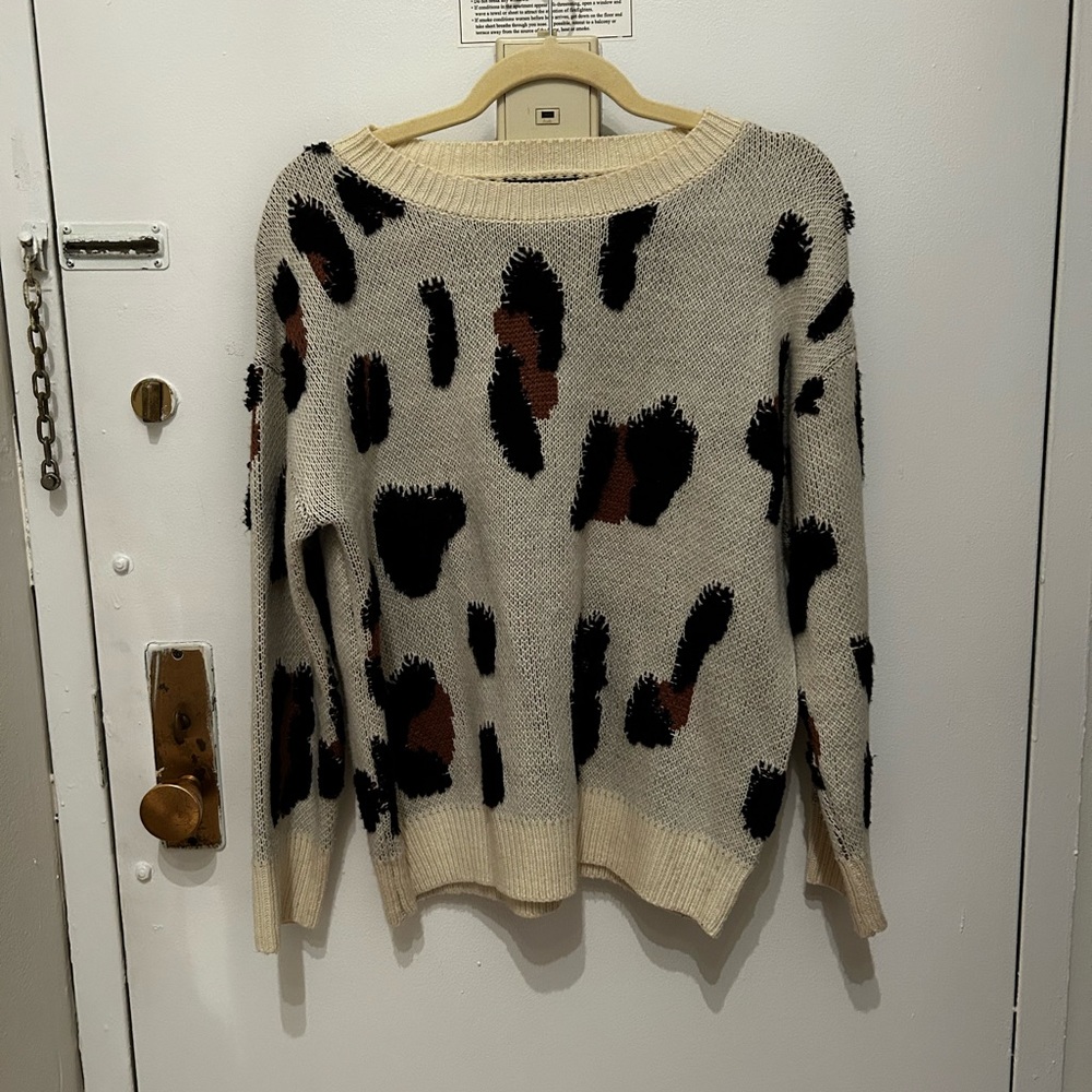 Cow Print Knit Sweater - Size 4/S